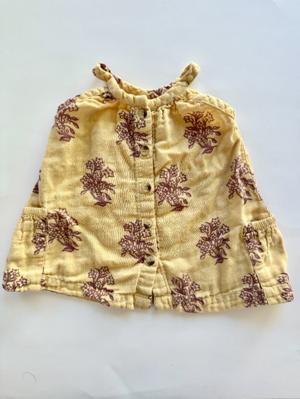 Kate Quinn Baby Girl Yellow Floral Dress Pockets 0-3M